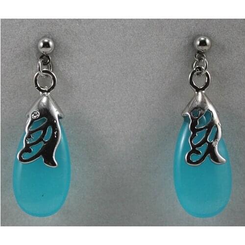 ER000105 Elegant blue Natural jade Drop Earring