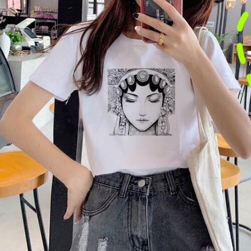China Beijing Opera T shirt For women Short Sleeve Shirt women Fashion Soft Casual White T shirts streetclothing T-shirt