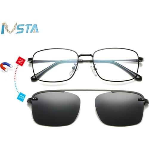 IVSTA Myopia Sunglasses Men Clip On Glasses Frame Clip On Polarized Women Magnetic Square Glasses Prescription Spectacle Frames
