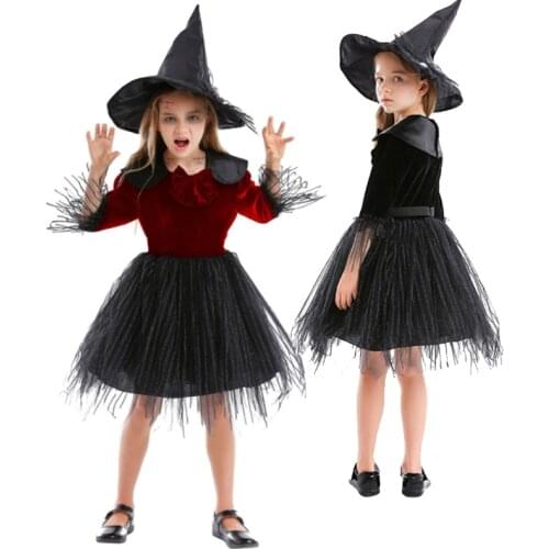 Carnival Halloween Girl Purim Magic Witch Costume Horror Vampire Tulle Cosplay Party Fancy Dress