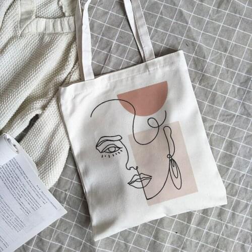 Korea Ulzzang Ins Harajuku female shoulder bag art abstract face canvas bag large capacity casual shopper bag fashion school bag