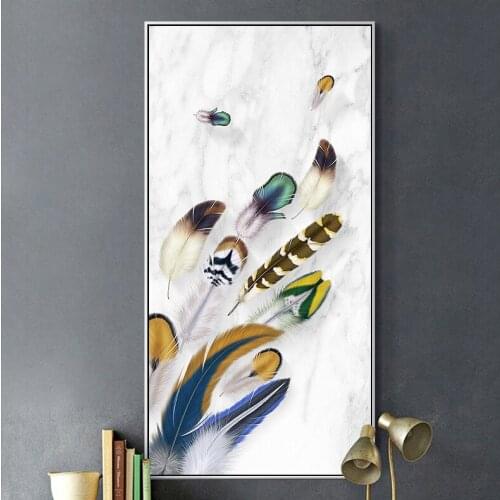 Creative Retro style Colourful feather Modern Nordic decorative Picture Canvas Wall Art Poster for room Porch office decor
