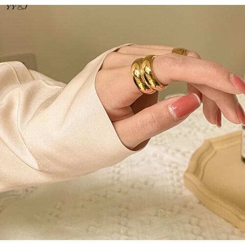 Dome double layer wide rings for women stainless steel gold band stackable rings minimalist simple wholesale items dropship