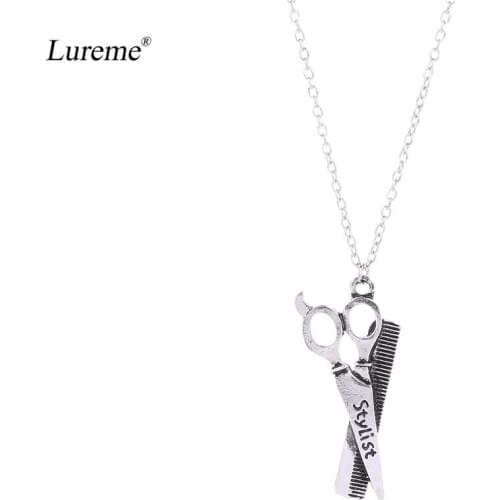 Lureme Fashion Hair Stylist Scissors and Comb Charm Pendant Necklace for Women Men Movie Jewelry (nl005871)