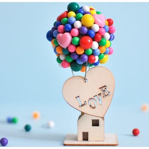 Balloon Model Wooden DIY Material Package with Love Label Wood Decoration Crafts Gift for Friends Birthday Wedding