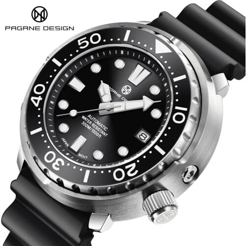 PAGRNE DESIGN New Mens Stainless Automatic Steel Mechanical Watch Top Brand Sapphire Glass Waterproof 300m Mens Divers Watch
