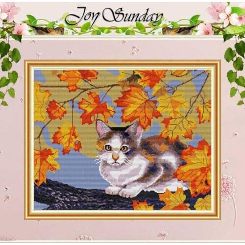 Cat and maple animals patterns counted 11CT 14CT Cross Stitch Set DIY Chinese Cross-stitch Kit Embroidery Needlework home decor