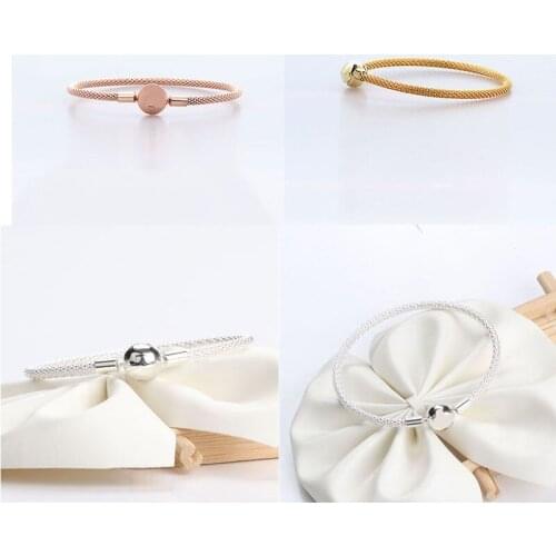 Authentic 925 Sterling Silver Pan Bracelet Classic Button Silver Silk Creative Knitting Bracelet Fit Diy Charm Women Jewelry