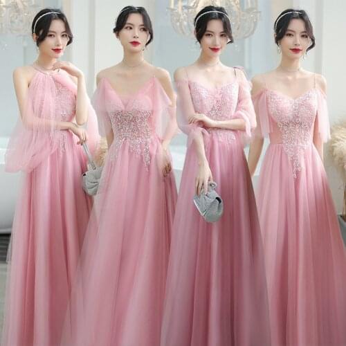 Bridesmaids Dress Vintage Embroidery Off The Shoulder A-Line Lace Tulle Floor-Length Luxury Halter Women Wedding Party Gown E365