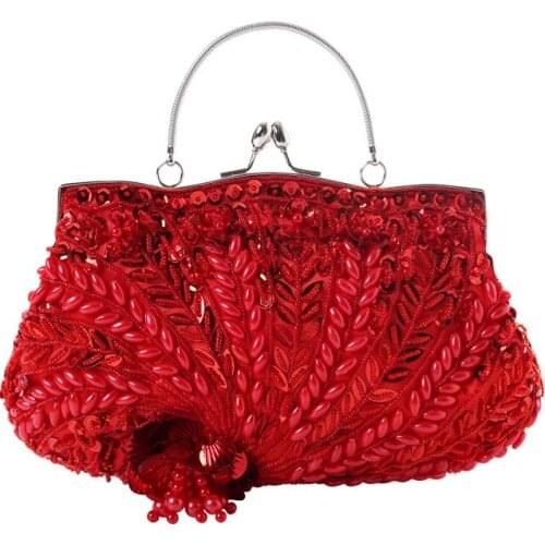 Women Luxury Fashion Evening Dress Bags Day Clutches Purse Classic Handmade Beading Bride Wedding Bag Female Dinner Party Clutch