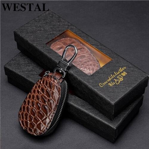 WESTAL Genuine Leather Luxury Wallet Car Key Holder Key Organizer Zipper Key Lock Opener Case Pouch Wristlet keychain Wallet