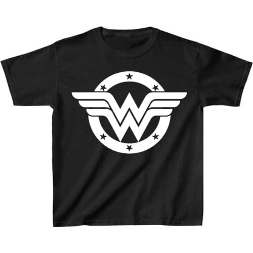 Wonder-Woman Shirt Superhero Tees Kids Summer Clothes Short Sleeve O-Neck T-shirt Children 100%Cotton Casual Top Girls Boys Tee