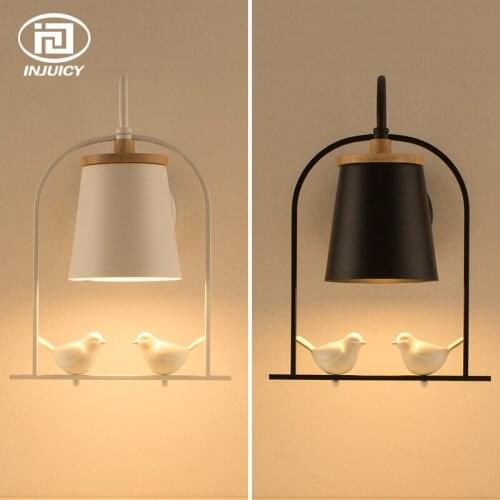 Nordic LED Wooden Wall Lamp Modern Minimalist Resin Bird Decorative Wall Lighting For Living Room Childrens Aisle