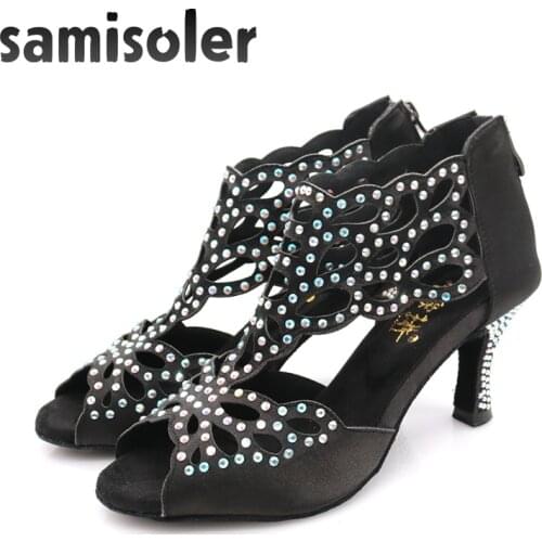 Samisoler dance shoes, diamond high-heeled dance shoes and rhinestones, Latino dance shoes, zipper, convenient and simple