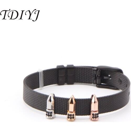 TDIYJ Black Tassel DIY Mesh Keeper Charms Stainless Steel Black Bracelet Band 6Pcs/lot