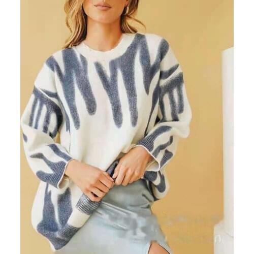 Warm Classic Oversized Print Knitted Sweater Autumn Winter Pullover Sweater Loose Fit Outerwear