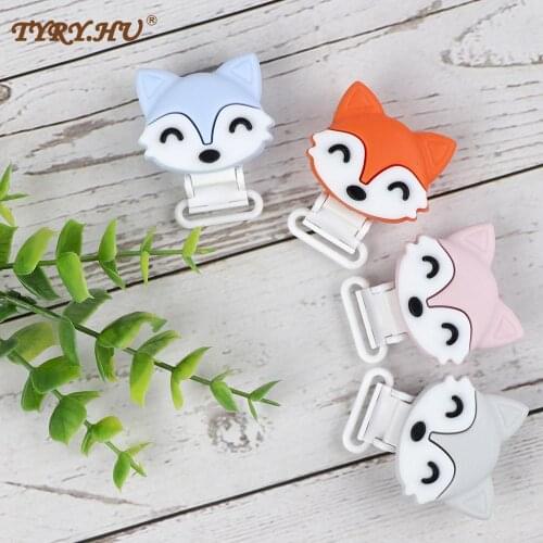 TYRY.HU 1PC Silicone Fox Plastic Pacifier Clips Holder Head DIY Baby Soother Pacifier Chains Accessories BPA Free