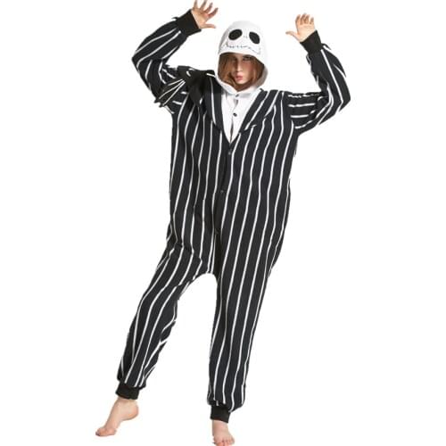 Adults Polar Fleece Kigurumi Pumpkin King Jack Skellington Onesies Pajamas Cosplay Costume for Halloween and Carnival Party