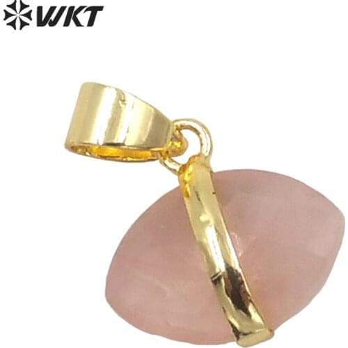 WT-P1657 Wholesale Gold bezel oval olive shape tiny stone pendant lady fashion natural stone charms pendant in vary color