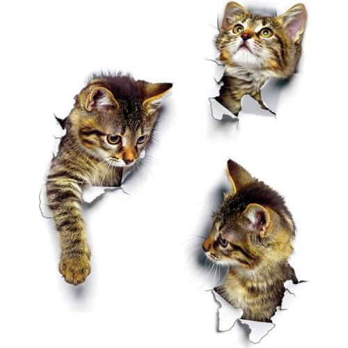 1PC Cat Vivid 3D Smashed Switch Wall Stickers Bathroom Toilet Kicthen Decorative Decals Funny Animals Decor Poster PVC Mural Art