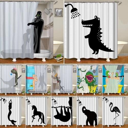 Funny Animal 3D Shower Curtain Dinosaur Elephant Waterproof Polyester Fabric Bathroom Curtains Home Decor with 12 Hooks