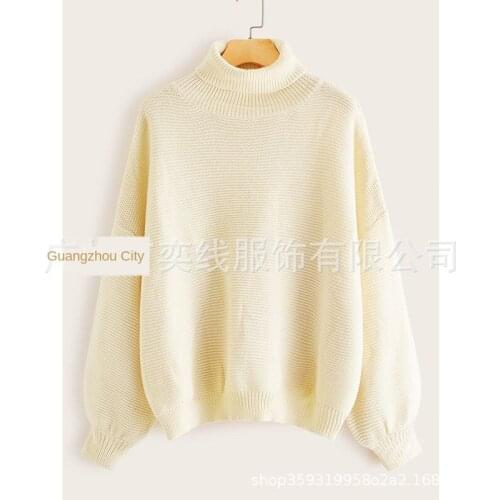 Beige Long Sleeve Womens Sweater 2020 Fall Best-selling Turtleneck Sweater Pure Color Pullover Casual Women Clothing