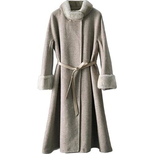 Woolen Coat Womens Winter New Large Size Fashion Mid-Lenth Imitation Mink Collar Temperament Fanshion Was Thinner Woolen Coat