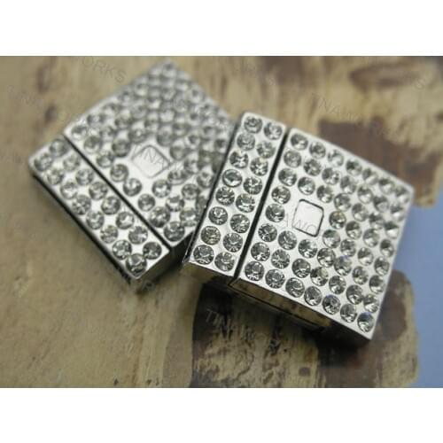10Sets 20.0x2.5mm L&N Free Rhodium Magnetic Clasps W Clear 888 Clear Rhinestones--CLP1148