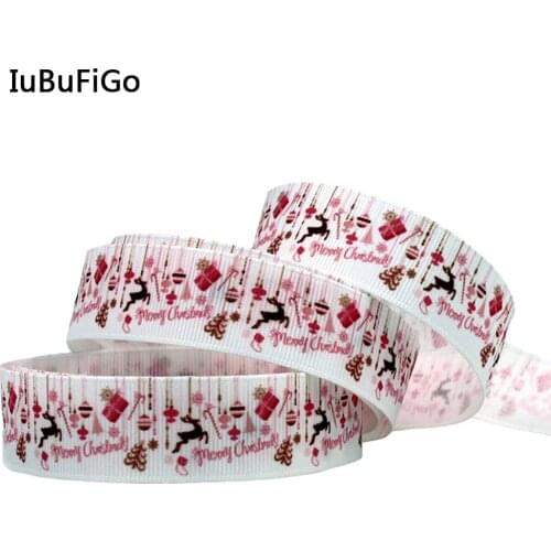 IuBuFiGo 10 yard 7/8" 3" Merry Christmas Deer Printed Grosgrain ribbon 22 mm Cartoon gift ribbon For Christmas Decor 2014