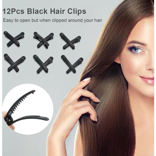 12Pcs Black Hair Grip Clips Hairdressing Sectioning Cutting Hair Clamps Clip Professional Plastic Salon Styling Hair Clips