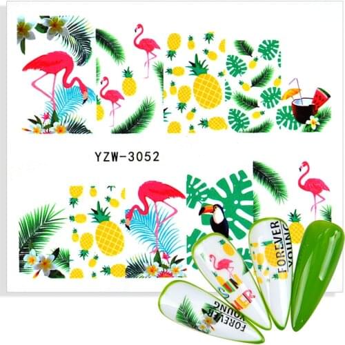 2021 Designs Water Decals Slider Summer Jungle Flamingo Parrot Flora Watermark Nail Sticker Decoration Wraps Manicure Tattoo