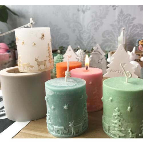 3D Christmas Tree Deer Candle Molds Cylinder Silicone Soap Mold DIY Xmas Cakes Tools For Home Christmas Decorations Home Decor