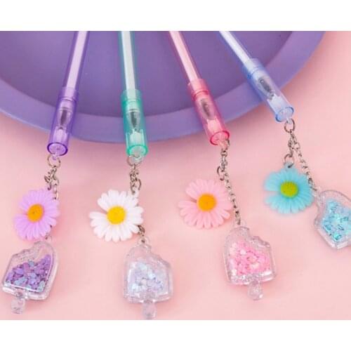 40pcs Daisy Pendant Cute Black Ink Gel Pen Plastic 0.5mm Student Stationery Office School Supplies Diary Writing Pen Wholesale