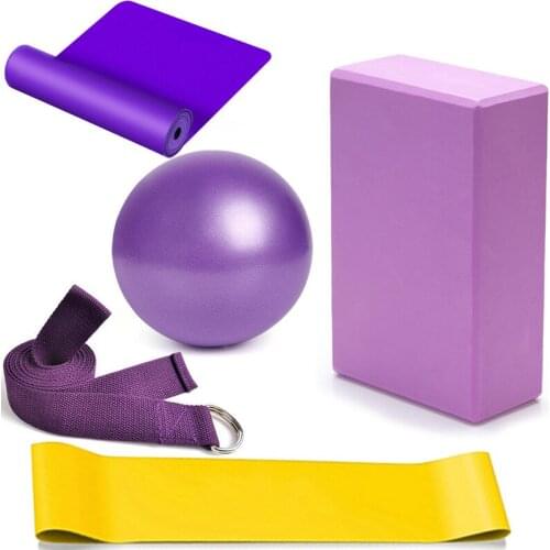 5pcs Yoga ball Brick block stretching Extension Latex Pull Resistance Loop Rubber Elastic Band Body Shape Lose Weight Gym set