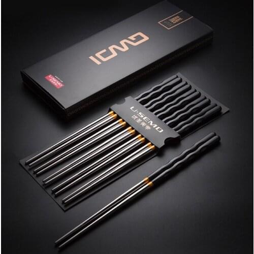 Visual Touch 5pcs Set Pack Non-Slip Stainless Steel Chopsticks Reusable Tableware Dinning Japanese Chopstick Sushi Food Sticks