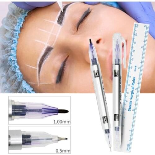New1pc Microblading Surgical Skin Marker For Eyebrow Skin Marker Pen Tattoo Skin Marker Measure Measuring Ruler Set Tool