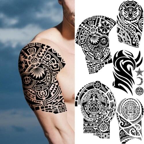 Big Indian Arm Maori Temporary Tattoos For Men Adult Totem Realistic Fake Tattoo Sticker Body Art Painting Washable Tatoos Paper