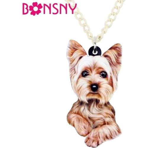 Bonsny Statement Acrylic Fluffy Yorkshire Terrier Dog Necklace Pendant Collar Cartoon Animal Jewelry For Women Girls Ladies Bulk