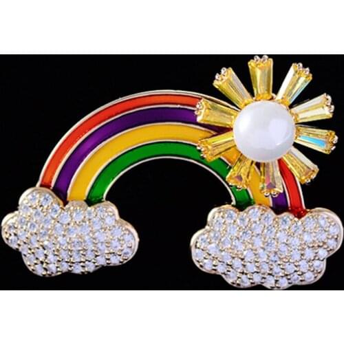 Zlxgirl Colorful Enamel rainbow shape brooches jewelry Classic Wedding Decoration Cubic zirconia Womens Corsage Pins brooch