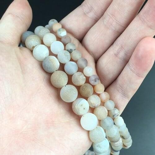 Natural Stone Beads Round Matte Bamboo Agates Drusy Clusters Crude Beads For Jewelry Making DIY Bracelet 15'' 6/8/10mm