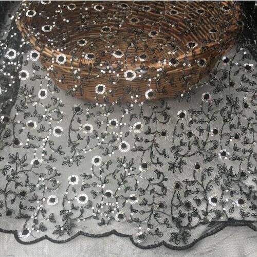 Black three-dimensional sequins sequins mesh lace embroidery rose clothing skirt designer fabric