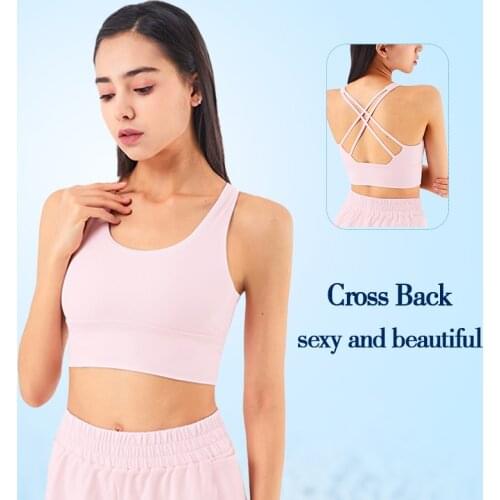 Woman Push Up Bra Sport Gym Vest Super Soft Fabric Cross Back Outdoor Running Fitness Top