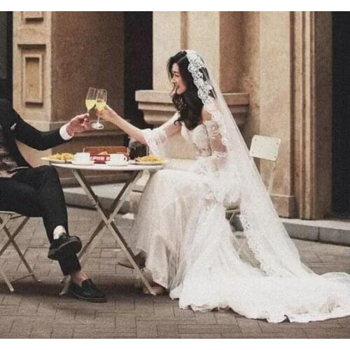 2020 New Long Lace Wedding Veil 3*1.5M One Layer White Ivory Bridal Veils With Comb Wedding Accessories Veu De Noiva