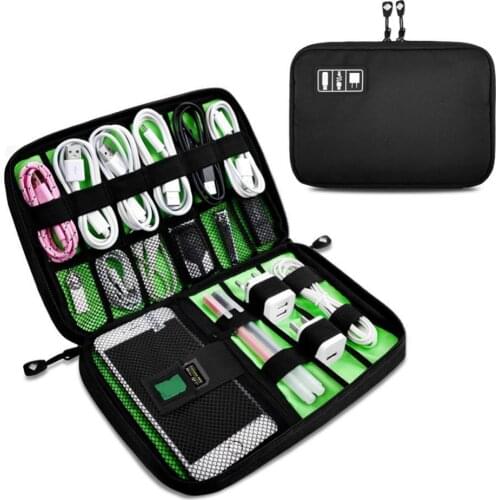 Black Travel Portable USB Cable Storage Bag Organizer Waterproof Shockproof Earphone Digital Gadget Insert Zipper Bags 9.5x7inch