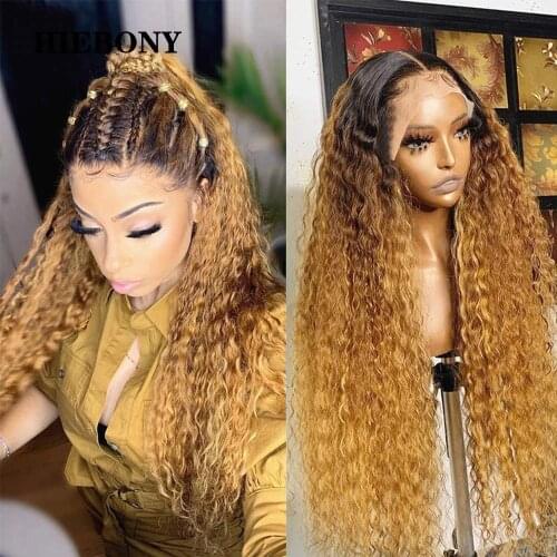 Ombre Blonde Curly Lace Front Human Hair Wigs with Baby Hair Bleached Knots 180% Curly 13x6 Lace Front Wigs Pre Plucked Hairline
