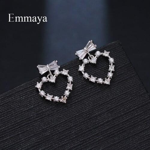 Emmaya Fashion Design Heart Shape Earring For Female Adorable Decoration With Pearl Jewelry In Bridal Wedding Party Lovers Gift