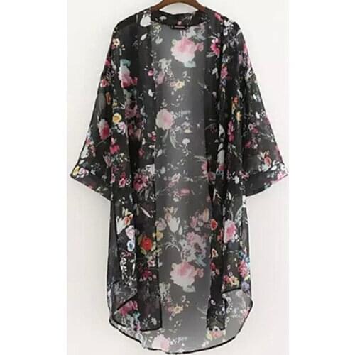 European Chic Plus Size 4XL Women Summer Jackets 2021 Print Floral Loose Cardigan Chiffon Suncreen Coats OPen Stitch KE1467