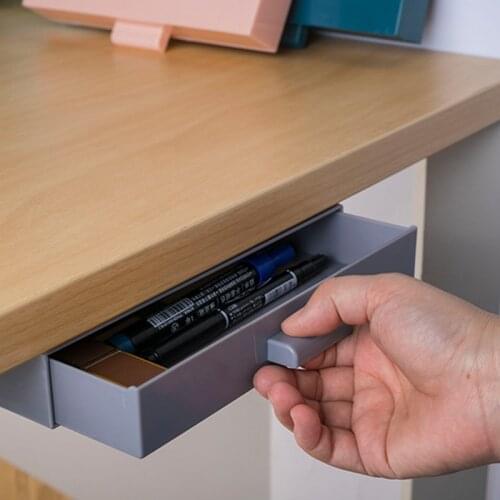 Fowecelt Self-Adhesive Drawer Organizer Box Pencil Tray Under Desk Plastic Organizer Storage Divider Hidden Holder Case