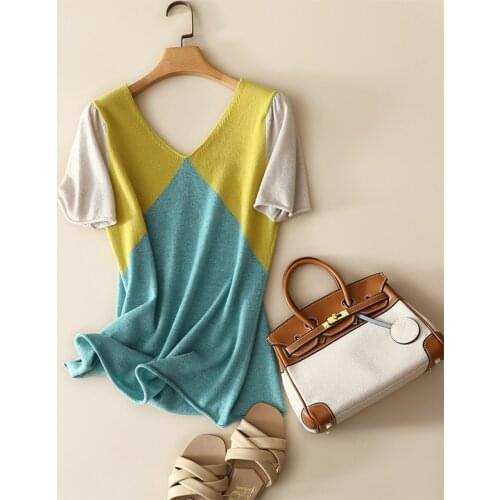 Short sleeve womens 100% cashmere deep v neck sweaters spring summer new styles 2021