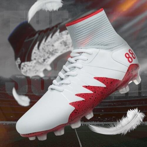 Hot Sale Ultralight Soccer Cleats Sneakers Long Spikes TF Ankle Football Boots High Top Outdoor Soccer Boots Men chuteira futebo